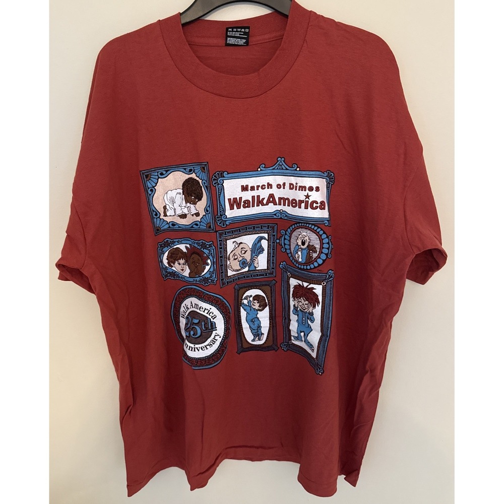 New March of Dimes WalkAmerica 25th Anniv T-Shirt Red XXL USA Single Stitch Vtg